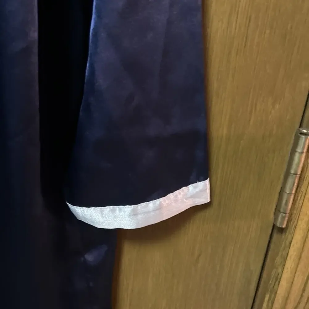 Morgan Taylor Intimates 2X NIGHT SHIRT Liquid SATIN Button Front NAVY BLUE F25 - Picture 4 of 9